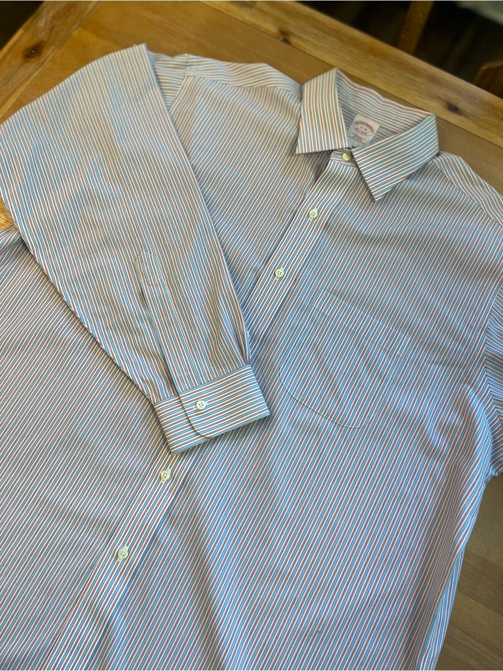 Brooks Brothers Traditional Fit Non-Iron Striped Shirt 17-36 Blue Red White XL